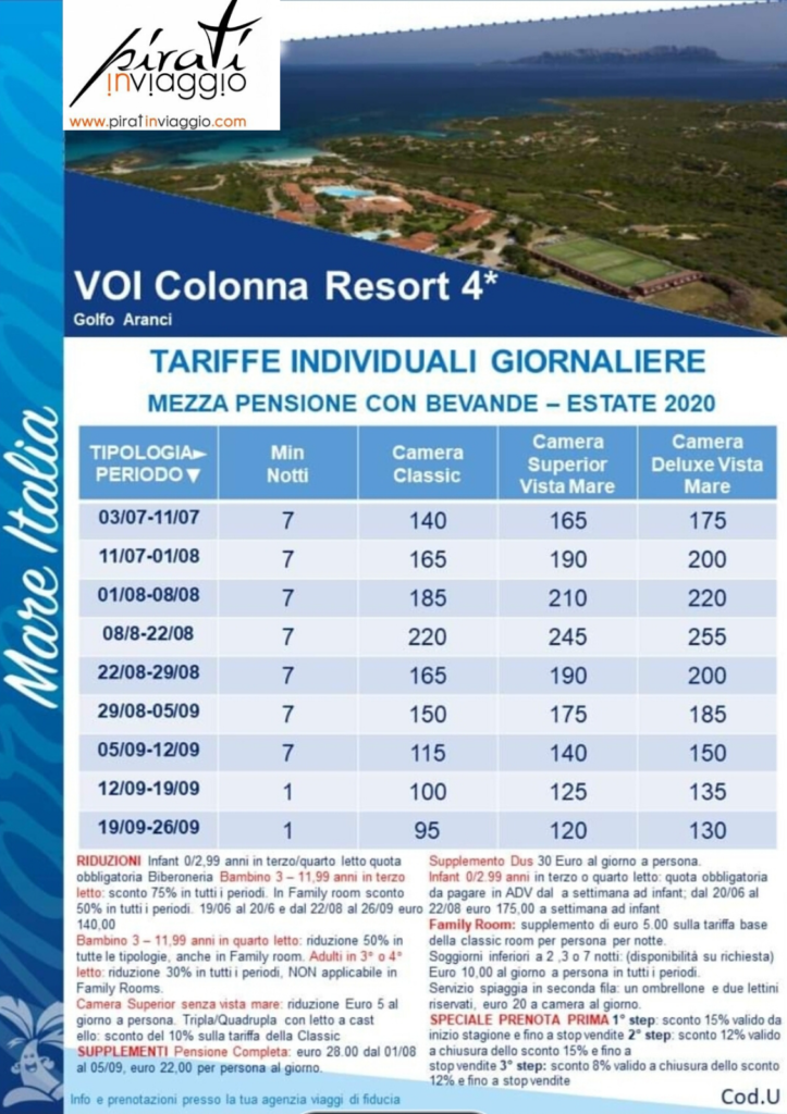 Prezziario Voi Colonna Resort